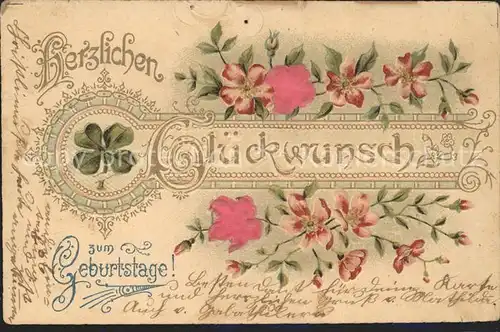 Geburtstag Glueckwunsch Blumen Kleeblatt Kat. Greetings