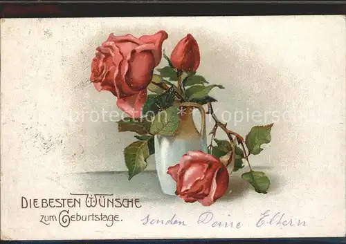 Rosen Glueckwunsch Geburtstag Litho Kat. Pflanzen
