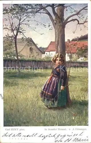 Verlag Galerie Wiener Kuenstler Nr. 394 Carl Zewy In fremder Heimat Kind Tracht Kat. Verlage