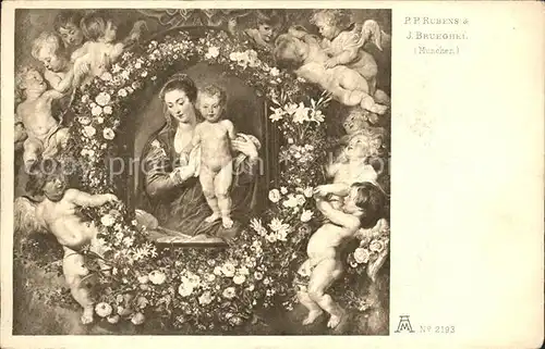 Verlag Ackermann Kuenstlerpostkarte Nr. 2193 Madonna P. P. Rubens J. Brueghel  Kat. Verlage