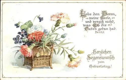 Geburtstag Nelken Veilchen Litho Kat. Greetings