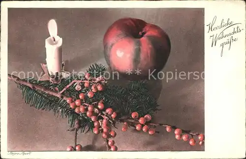 Weihnachten Apfel Kerze Vogelbeere Verlag Begro Apart Nr. 9723 Kat. Greetings