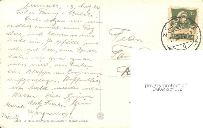 Foto Gaberell J. Nr. 4180 Riffelsee Matterhorn Kat. Fotografie Schweiz