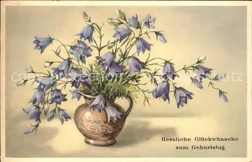 Geburtstag Glueckwunsch Glockenblumen Vase  Kat. Greetings