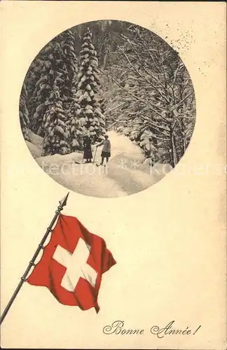 Ski Langlauf Fahne Schweiz Neujahr  Kat. Sport