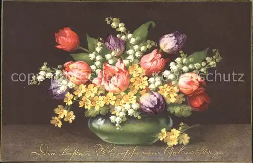 Geburtstag Tulpen Maigloeckchen Schluesselblume Kat. Greetings