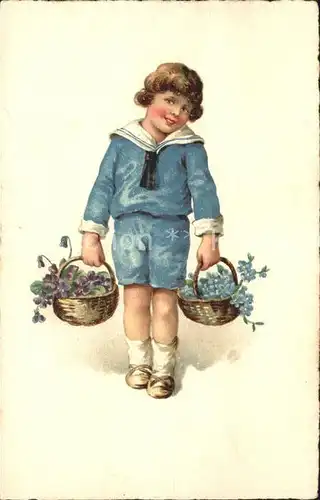 Kinder Child Enfants Matrosenanzug Veilchen Vergissmeinnicht Litho Kat. Kinder