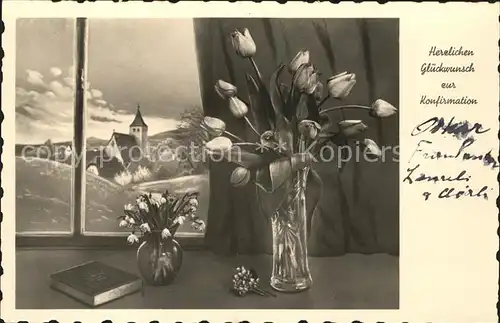 Foto Amag Nr. 65489 1 Konfirmation Tulpen Bibel Maerzenbecher  Kat. Fotografie