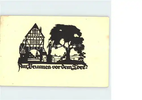 Scherenschnitt Schattenbildkarte U. M. Schwindt Am Brunnen vor dem Tore / Besonderheiten /