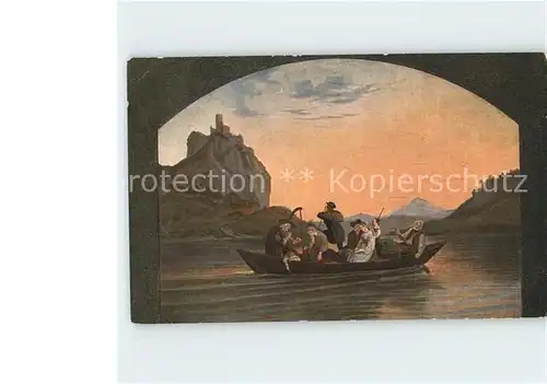 Kuenstlerkarte Ludwig Richter ueberfahrt am Schreckenstein Kat. Kuenstlerkarte