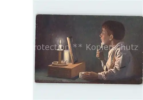 Verlag Tucks Oilette Nr. 9242 Kind Kerze Rasur Rasierpinsel Spiegel Kat. Verlage