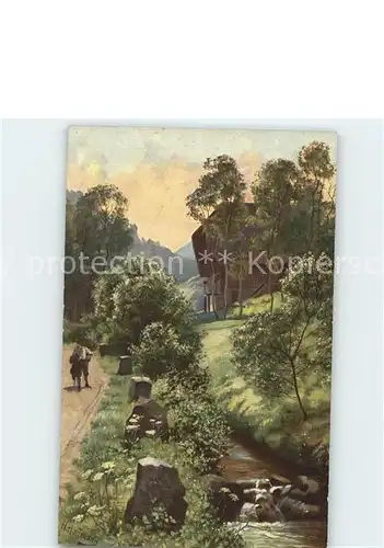 Hoffmann Heinrich Fruehmorgens im Schwarzwald Nr. 3 Kat. Kuenstlerkarte