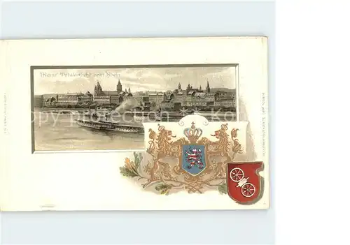 Dampfer Binnenschifffahrt Mainz Wappen Litho Kat. Schiffe