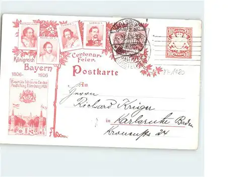 Briefmarke auf Ak Koenigreich Bayern Maximilian Jospeh I Ludwig I Kat. Besonderheiten