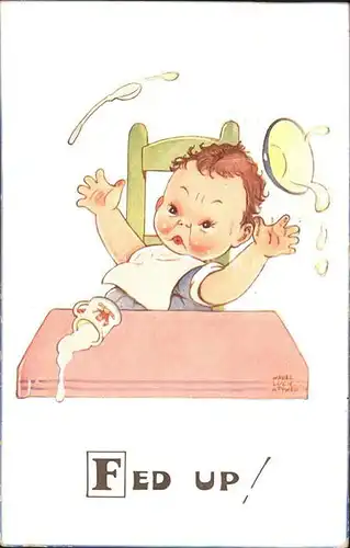 Attwell Mabel Lucie Fed Up Baby Nahrung Loeffel Schuessel Nr. 1315 Kat. Kuenstlerkarte