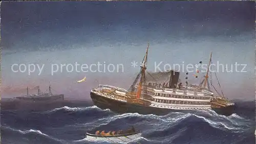 Dampfer Oceanliner Schraubenwelle gebrochen Kuenstlerkarte  Kat. Schiffe