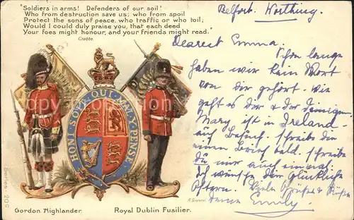 Leibgarde Wache Gordon Highlander Royal Dublin Fusilier Gedicht Crabbe Litho Kat. Polizei