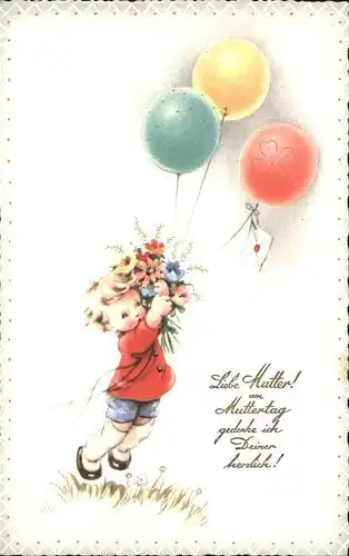 Muttertag Kind Luftballons Brief Blumen  Kat. Greetings