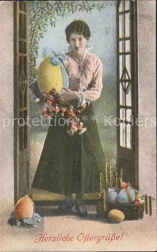Ostern Easter Paques Frau Blumen Ostereier  / Greetings /