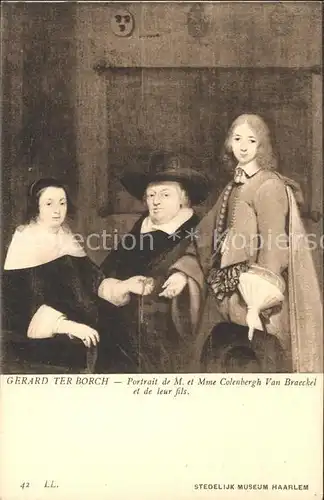 Kuenstlerkarte Gerard Ter Borch Portrait M. et Mme Colenbergh Van Braeckel et de leur fils Nr. 42  Kat. Kuenstlerkarte