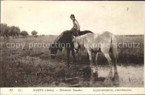 Pferde Kuenstlerkarte Anton Mauve Drinkende Paarden Nr. 32 Kat. Tiere