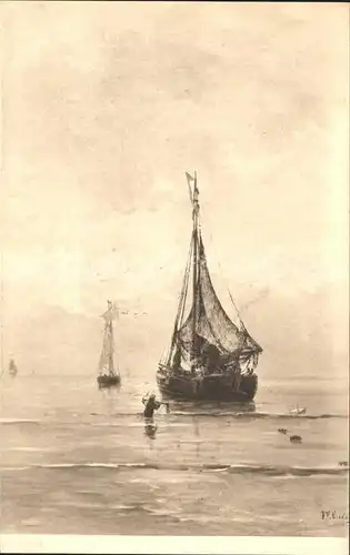 Segelboote Kuenstlerkarte H. W. Mesdag Kalme zee Stille See  Kat. Schiffe