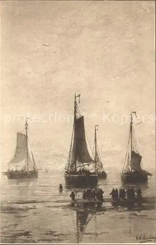 Kuenstlerkarte Hendrik Willem Mesdag Strand La plage Segelboote  Kat. Kuenstlerkarte