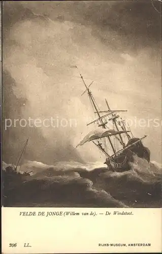 Kuenstlerkarte Willem van de Velde de Jonge De Windstoot Nr. 206 Segelschiff  Kat. Kuenstlerkarte