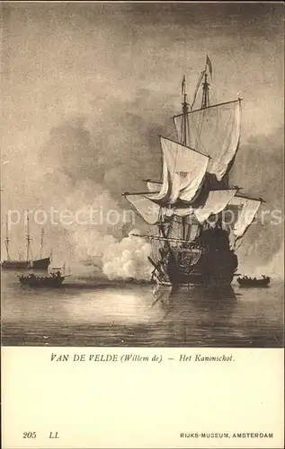 Kuenstlerkarte Willem de van de Velde Het Kanonschot Nr. 205 Segelschiff  Kat. Kuenstlerkarte