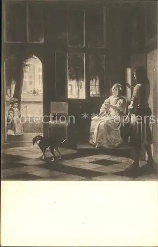Kuenstlerkarte Pieter de Hooch Binnenhuis Interior Hund  Kat. Kuenstlerkarte