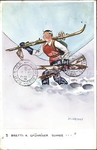 Skifahren Ski Kuenstlerkarte Irm. v. Walmont  Kat. Sport