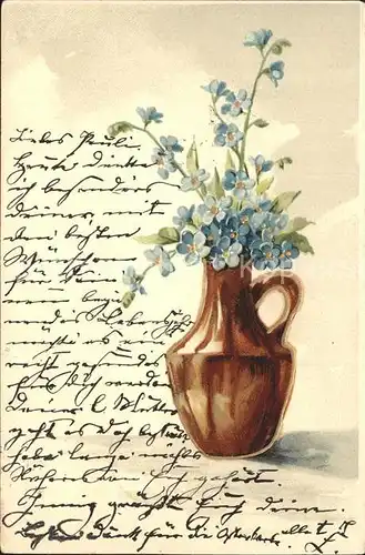 Blumen Vergissmeinnicht Vase Litho  Kat. Pflanzen