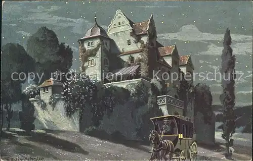 Pferdekutschen Schloss Kuenstlerkarte  Kat. Tiere
