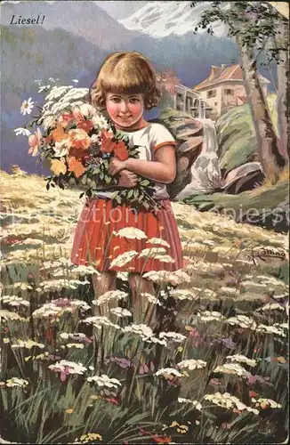 Kinder Child Enfants Blumen Wiese Liesel Wassermuehle Kuenstler A. Collino Nr. 1769 Kat. Kinder