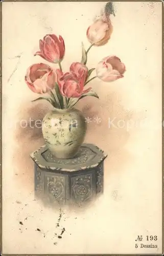 Blumen Tulpen Vase Litho  Kat. Pflanzen