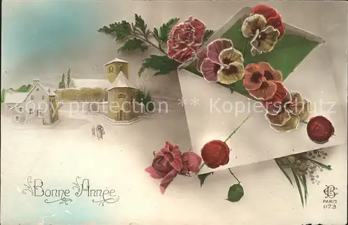 Neujahr Stiefmuetterchen Rose Nelke Brief  Kat. Greetings