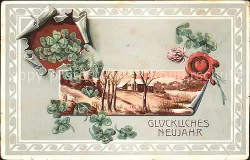 Neujahr Kleeblaetter Siegel Herz Litho Kat. Greetings