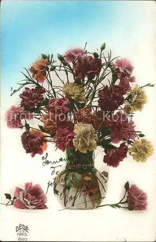 Blumen Nelken Rose Vase Verlag DEDE Paris Nr. 890 Kat. Pflanzen