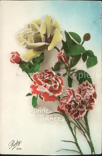 Verlag Roby Nr. 342 Neujahr Nelken Rosen 