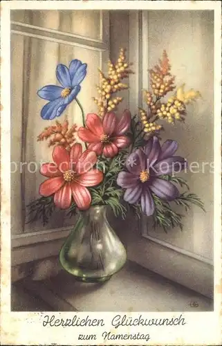 Namenstag Namenskarte Blumen Vase  /  /