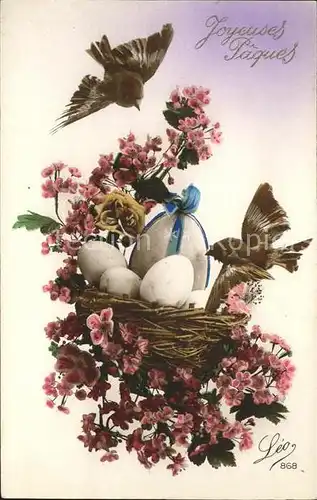 Verlag Leo Nr. 868 Ostern Voegel Vogelnest Eier Blumen Rose 