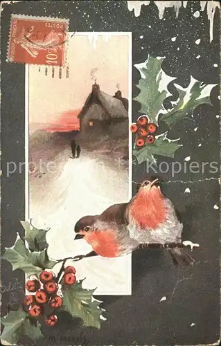 Verlag Tucks Oilette Nr. 8374 Voegel Stechpalme Weihnachten  Kat. Verlage