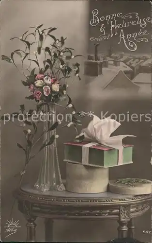 Neujahr Blumen Vase Mistel Geschenke Verlag Alba Nr. 942 Kat. Greetings