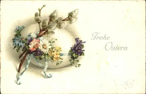 Ostern Easter Paques Weidenkaetzchen Veilchen Gaensebluemchen Osterei Litho / Greetings /