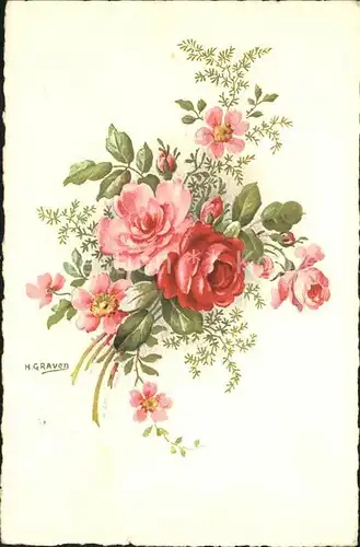 Rosen Kuenstlerkarte H. Graven Nr. 513 Kat. Pflanzen