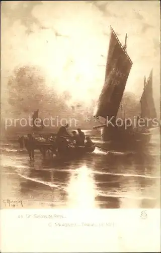 Kuenstlerkarte G. Marionez Travail de Nuit Nr. 44 Segelboot Pferdekarre  Kat. Kuenstlerkarte