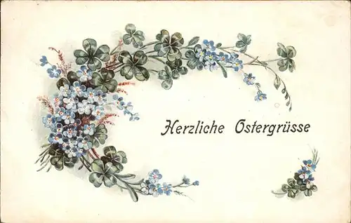 Ostern Easter Paques Vergissmeinnicht Kleeblaetter Litho / Greetings /