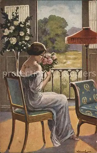 Kuenstlerkarte Haehnel Der Blumengruss Nr. 5074 Frau Rosen  Kat. Kuenstlerkarte