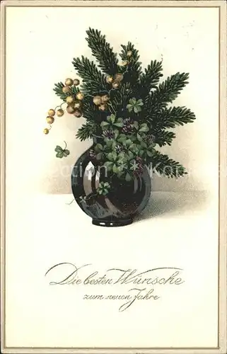 Neujahr Kleeblaetter Vase Litho Kat. Greetings
