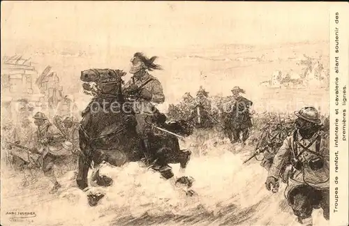Kuenstlerkarte Andre Fournier Infanterie et cavalerie Premieres lignes  Kat. Kuenstlerkarte